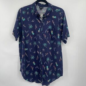 NWT Torrid Navy Blue Short Sleeve Summer Tropical Print Button Up Blouse Size 1